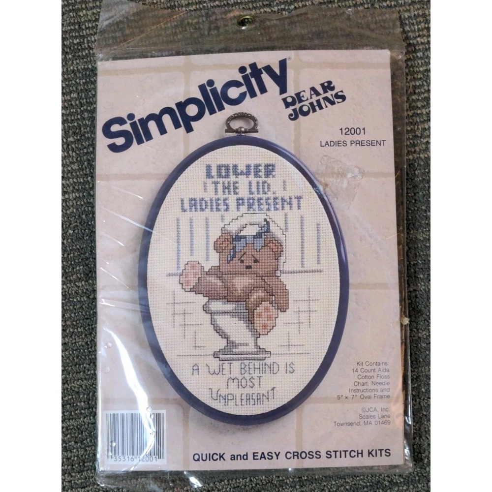 Simplicity Dear Johns Bathroom Cross Stitch Kit Ladies Present Oval 12001 Sealed